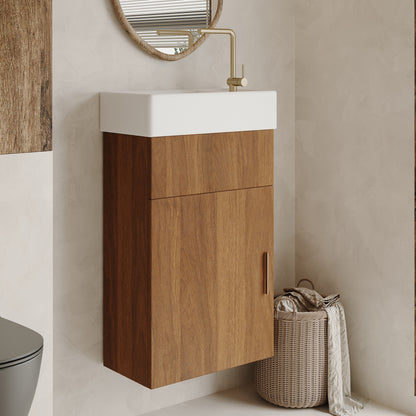 Walnut Floating Bathroom Vanity with Ceramic Basin and Plywood