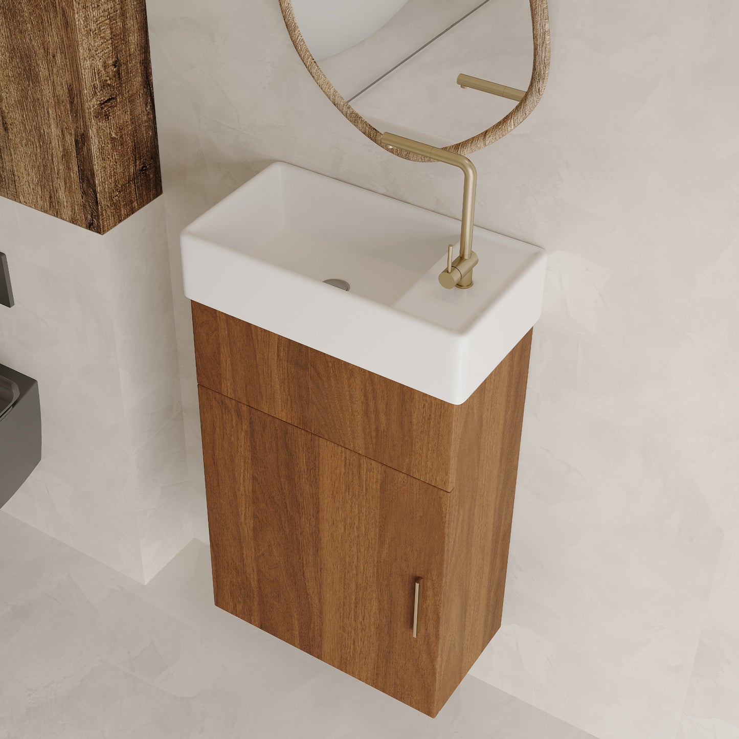 16.5 Inches Modern Floating Bathroom Vanity with Intergrated Ceramic Basin and Storage- Perfect for Small Bathroom
