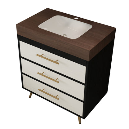 Modern Free-Standing Bathroom Vanity with Ceramic Vessel Sink & Durable Sintered Stone Top