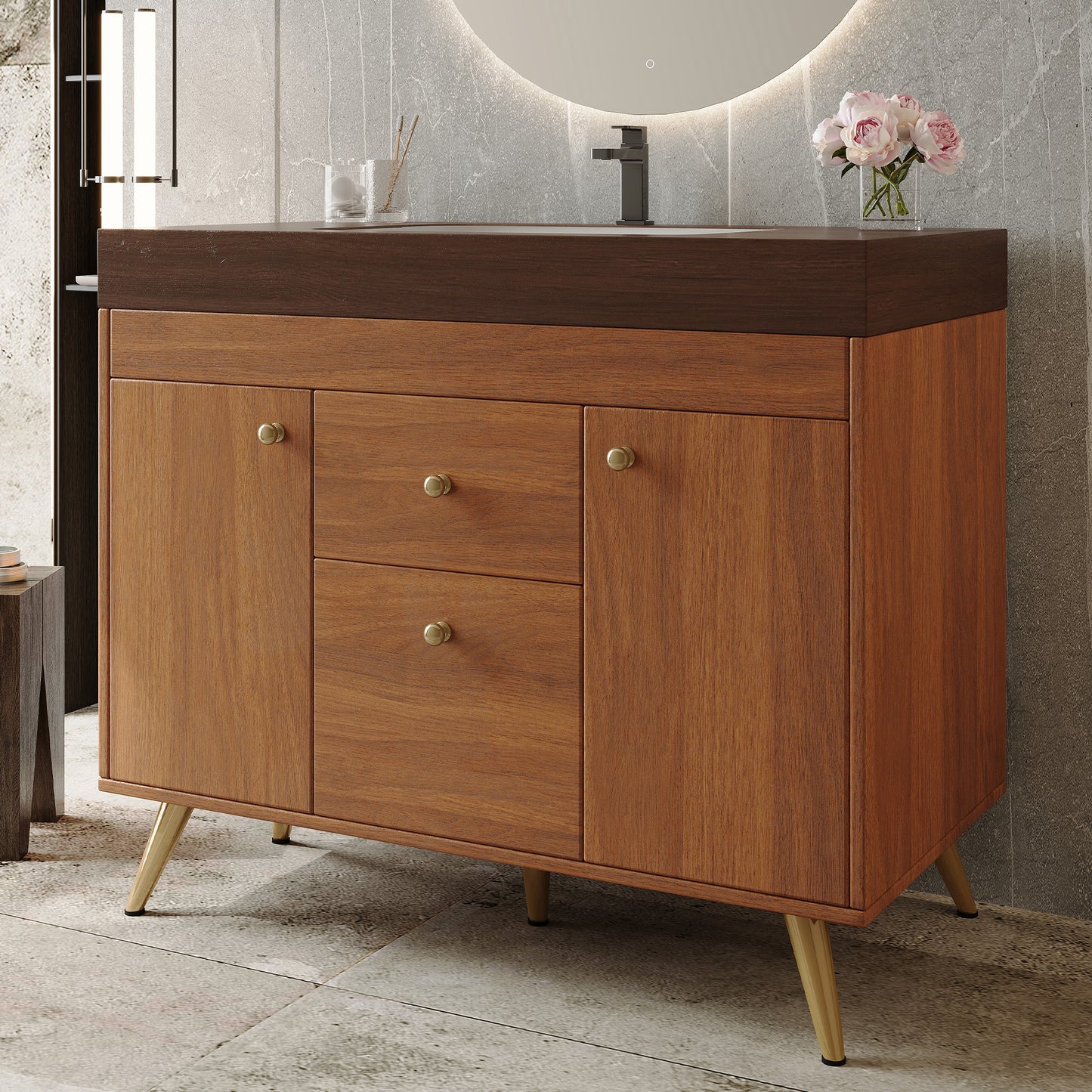 36" Modern Bathroom Vanity - Walnut Finish