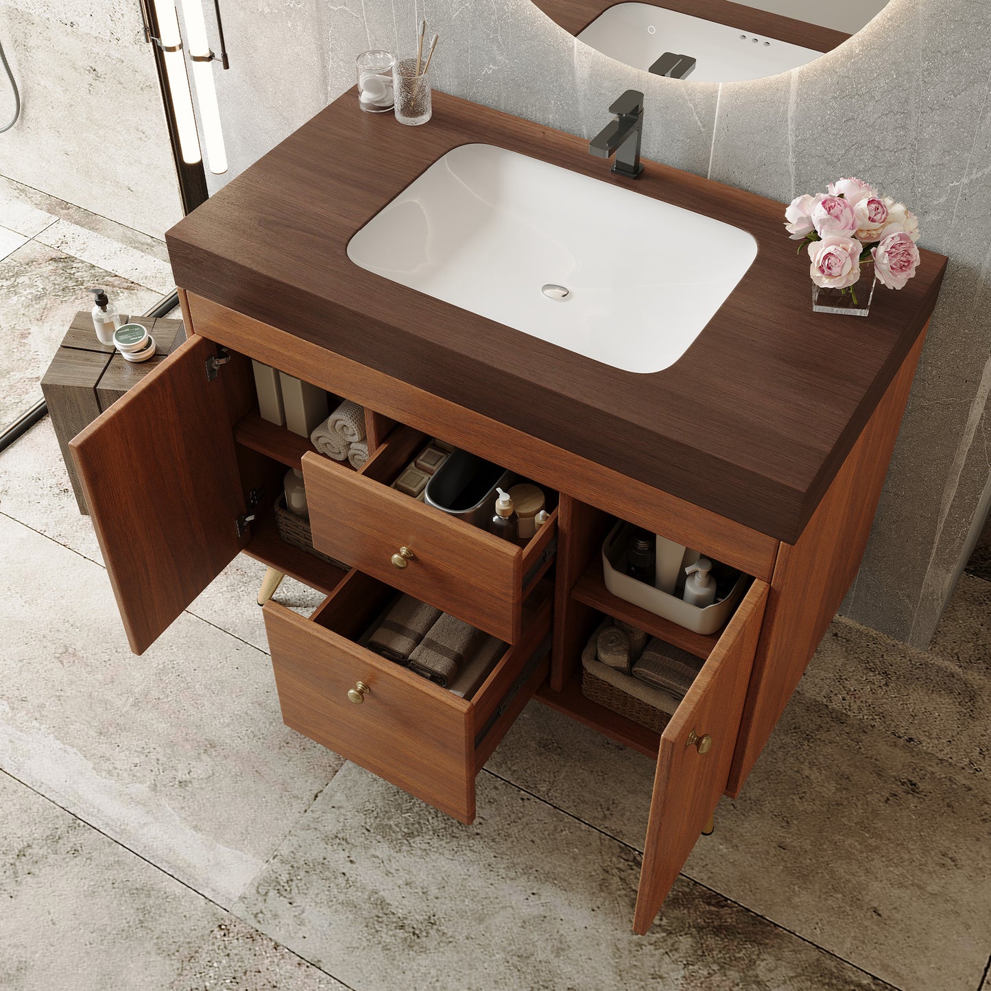 36" Modern Bathroom Vanity - Walnut Finish