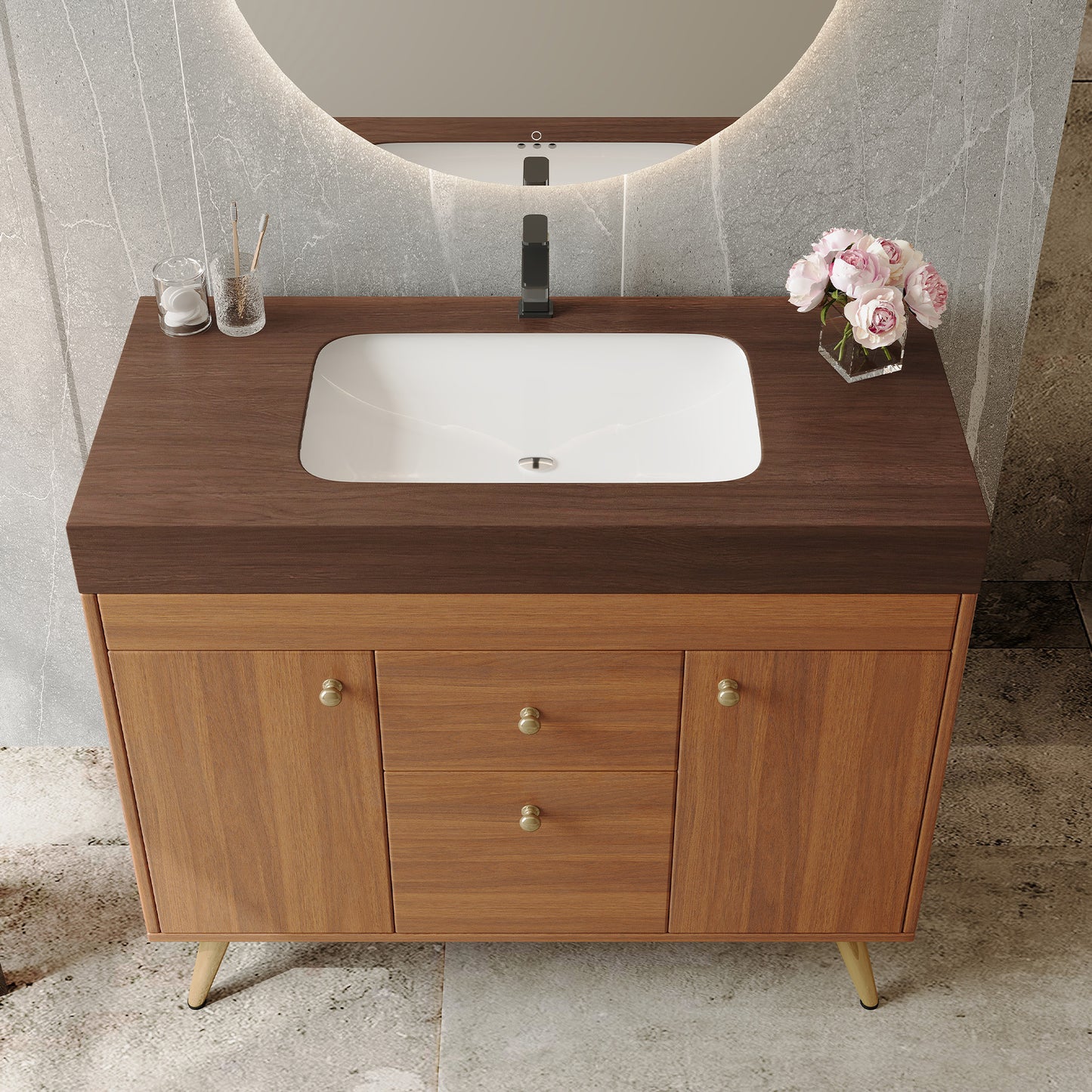 36" Modern Bathroom Vanity - Walnut Finish