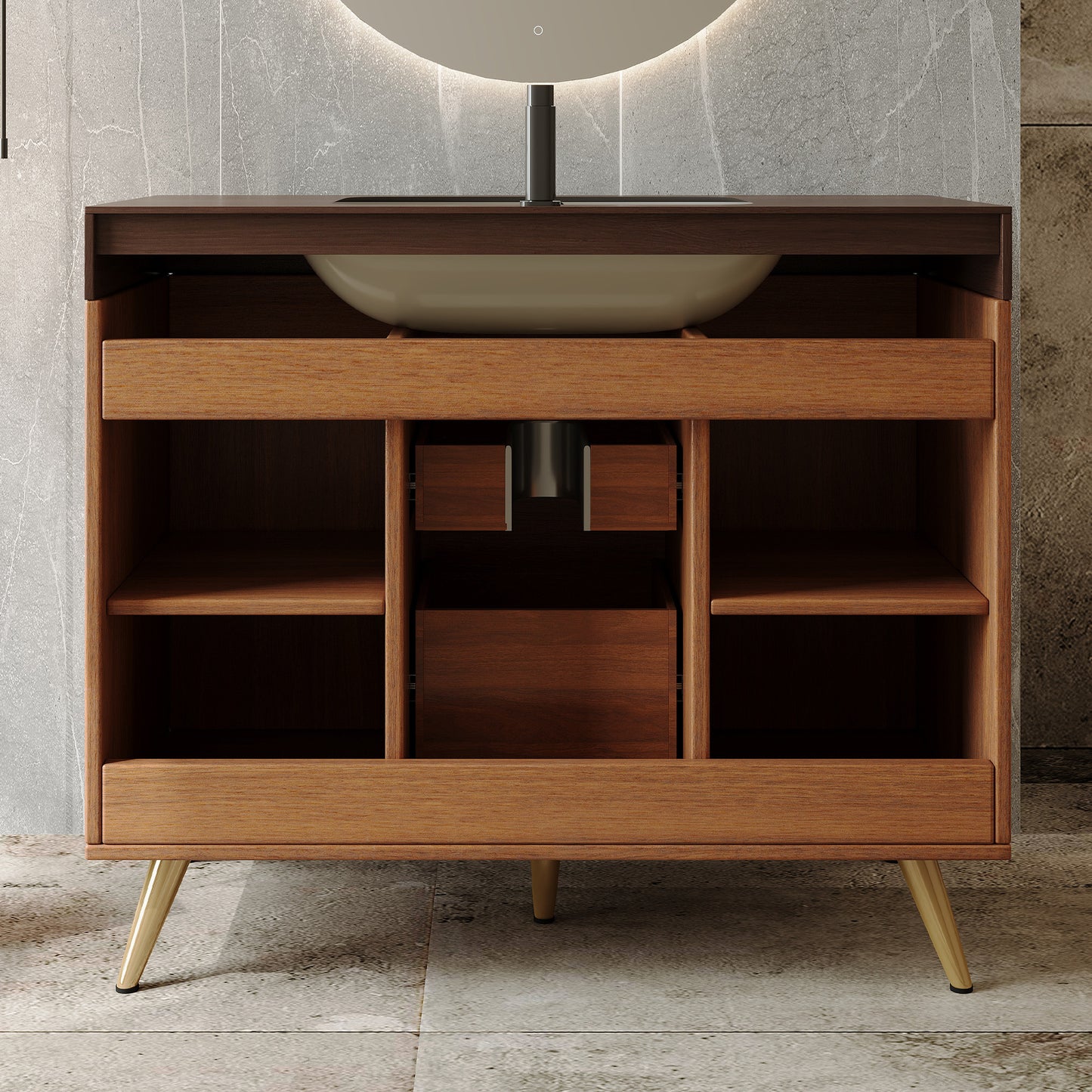 36" Modern Bathroom Vanity - Walnut Finish