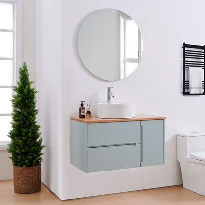 32 Inch Blue Wood Bathroom Vanity - Storage & Sink