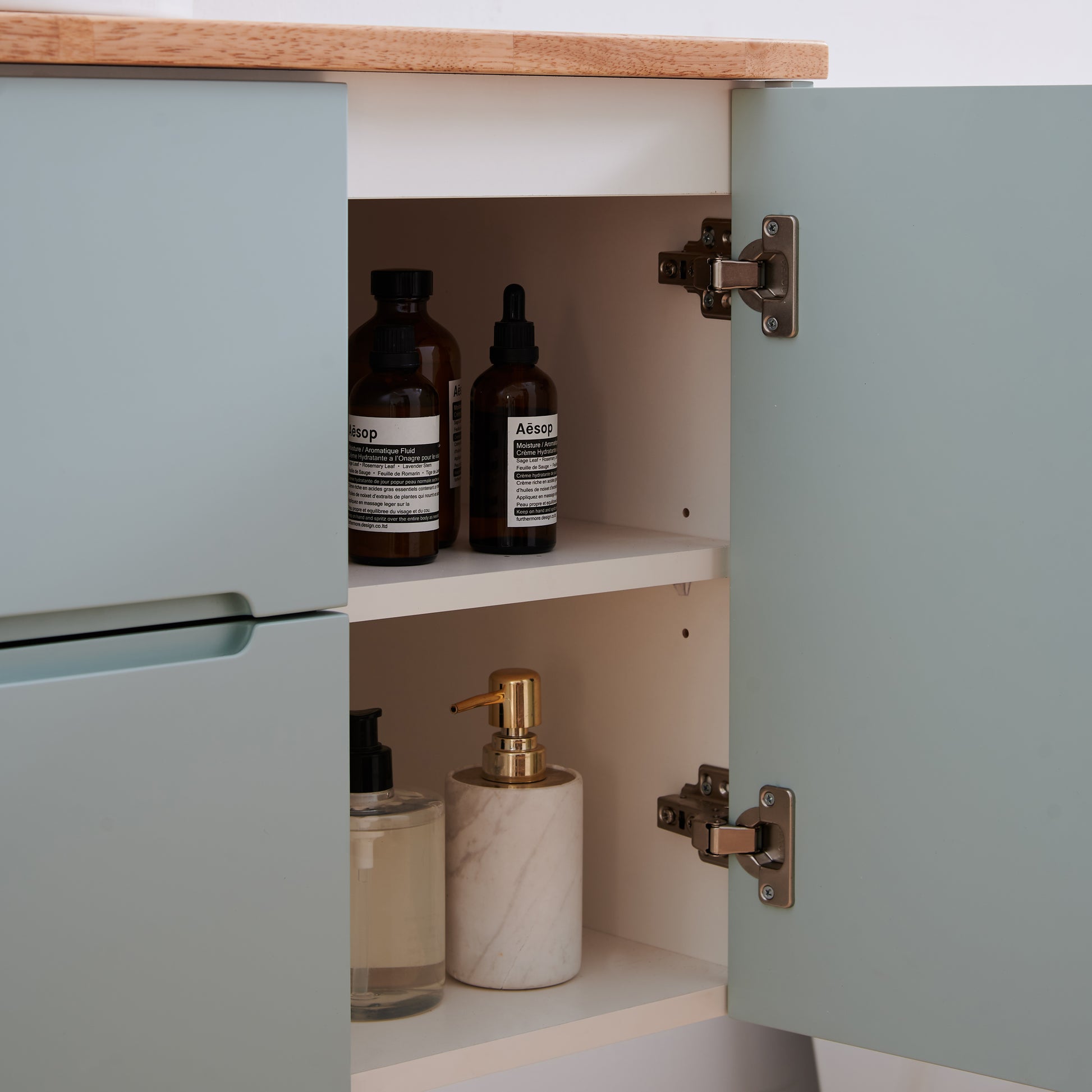 32 Inch Blue Wood Bathroom Vanity - Storage & Sink