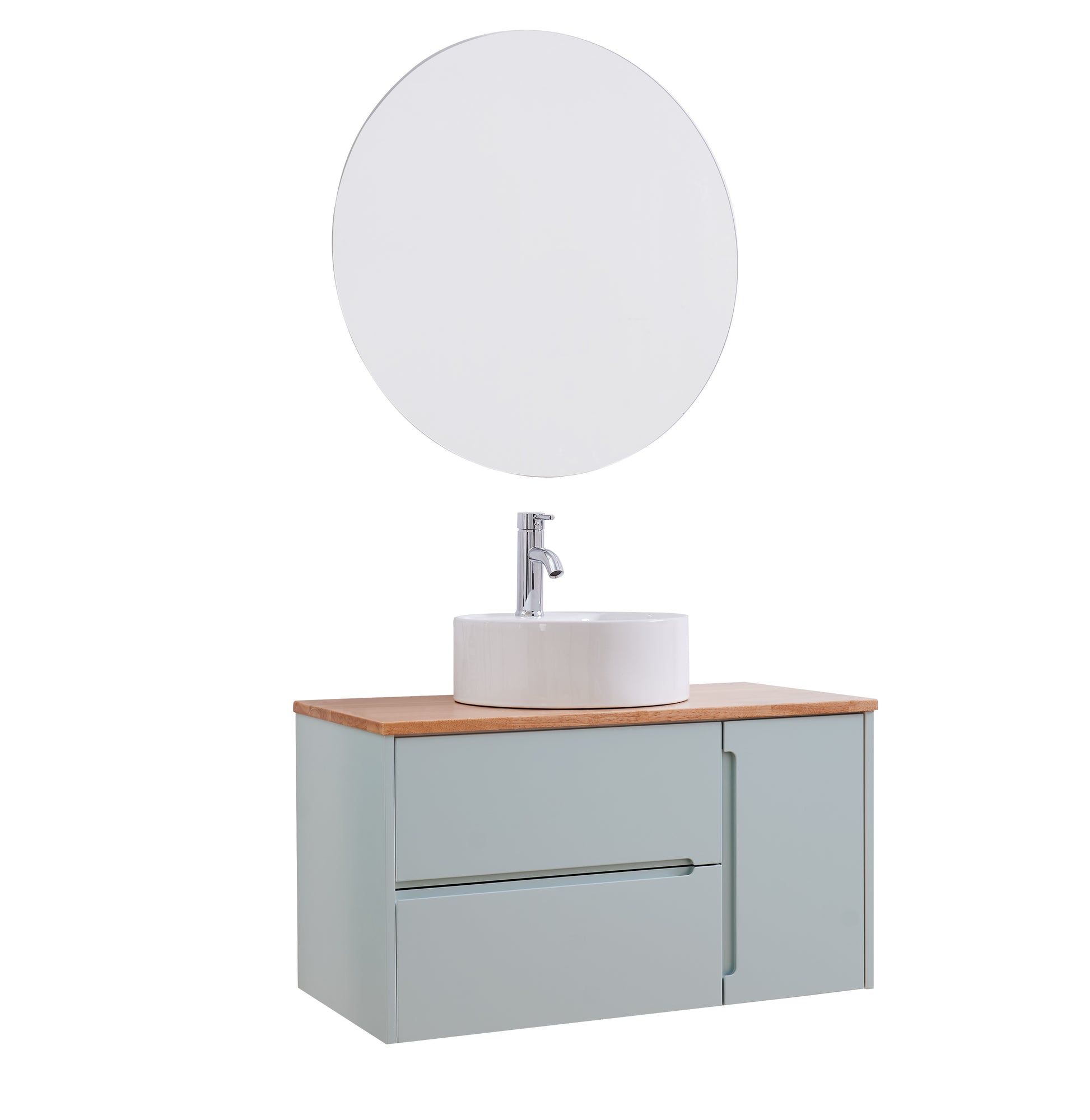 32 Inch Blue Wood Bathroom Vanity - Storage & Sink