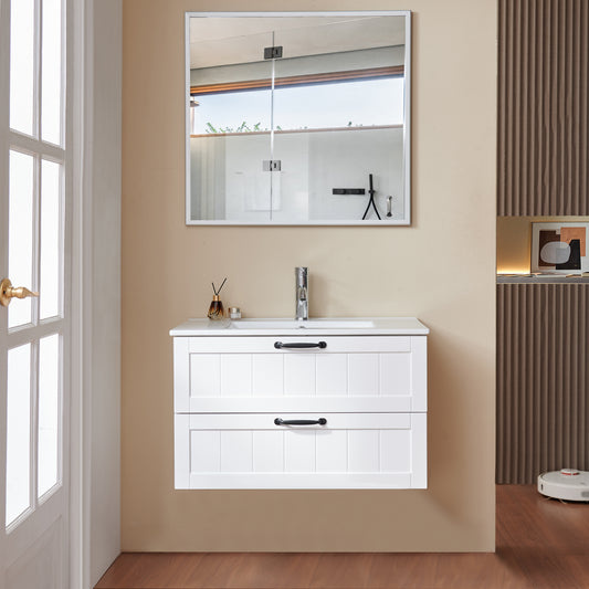 31.5 Inch White Bathroom Vanity with Double Drawers