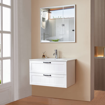 31.5 Inch White Bathroom Vanity with Double Drawers
