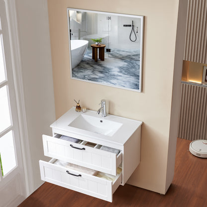 31.5 Inch White Bathroom Vanity with Double Drawers