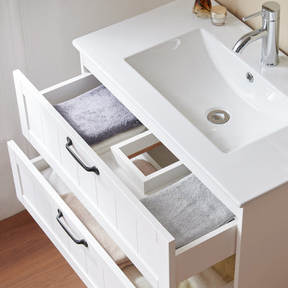 31.5 Inch White Bathroom Vanity with Double Drawers
