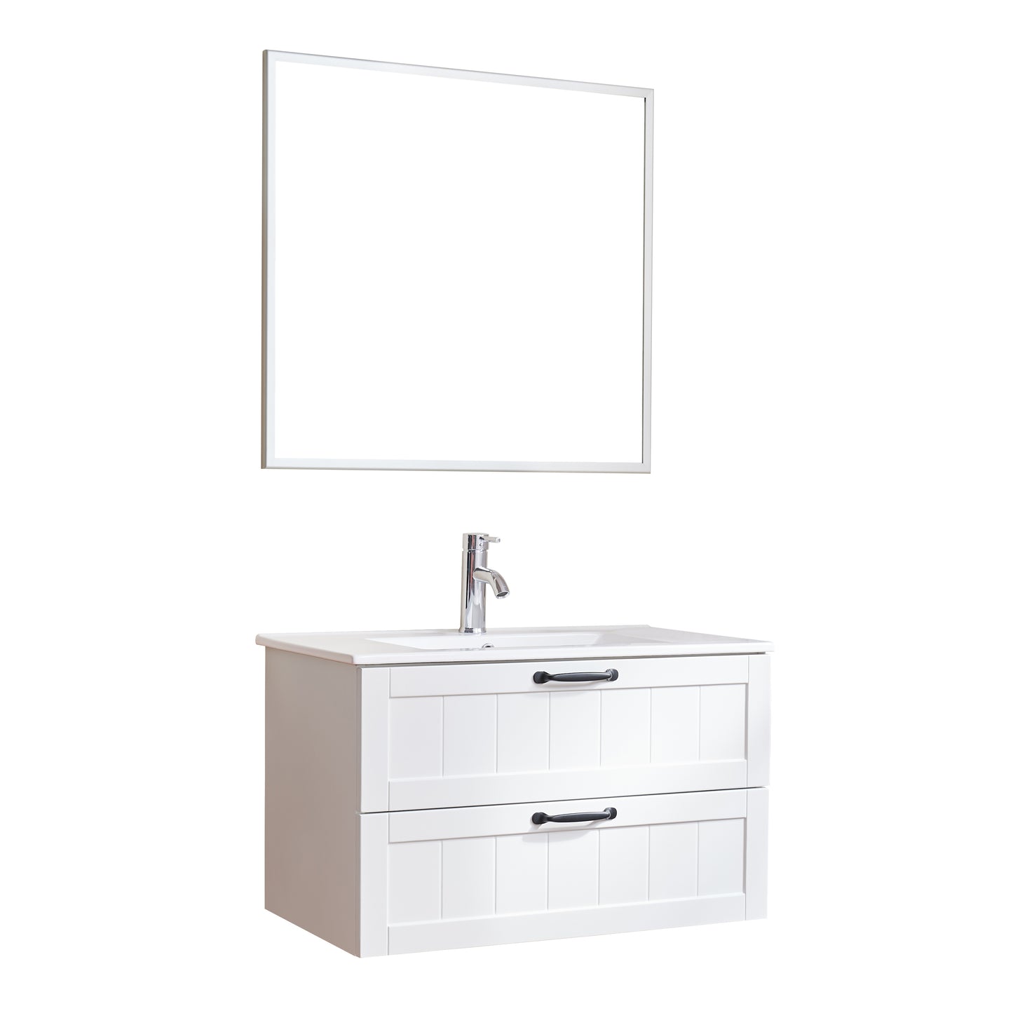31.5 Inch White Bathroom Vanity with Double Drawers