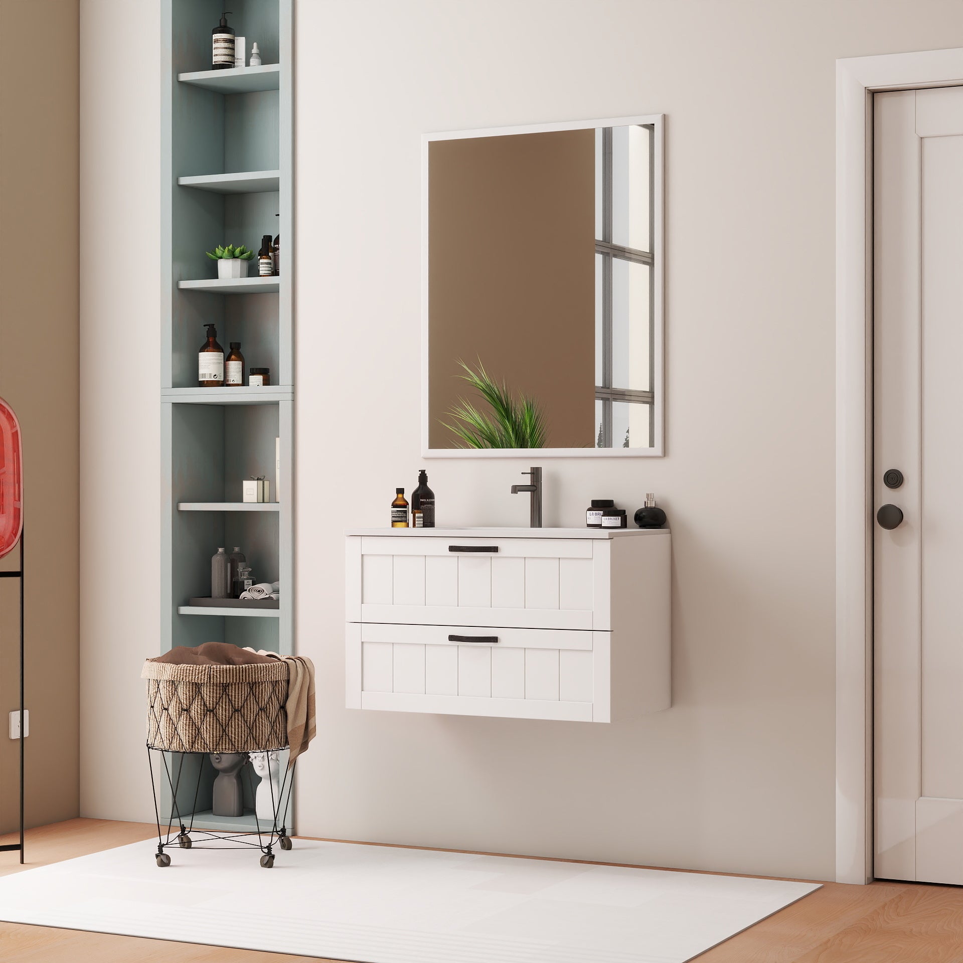 31.5 Inch White Bathroom Vanity with Double Drawers