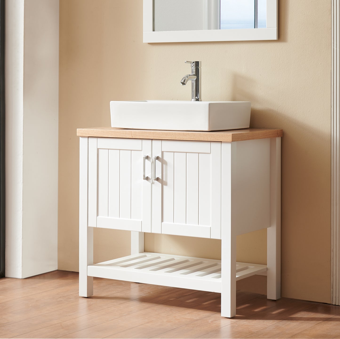 Modern Solid Wood Bathroom Vanity with Sink Set in White Natural