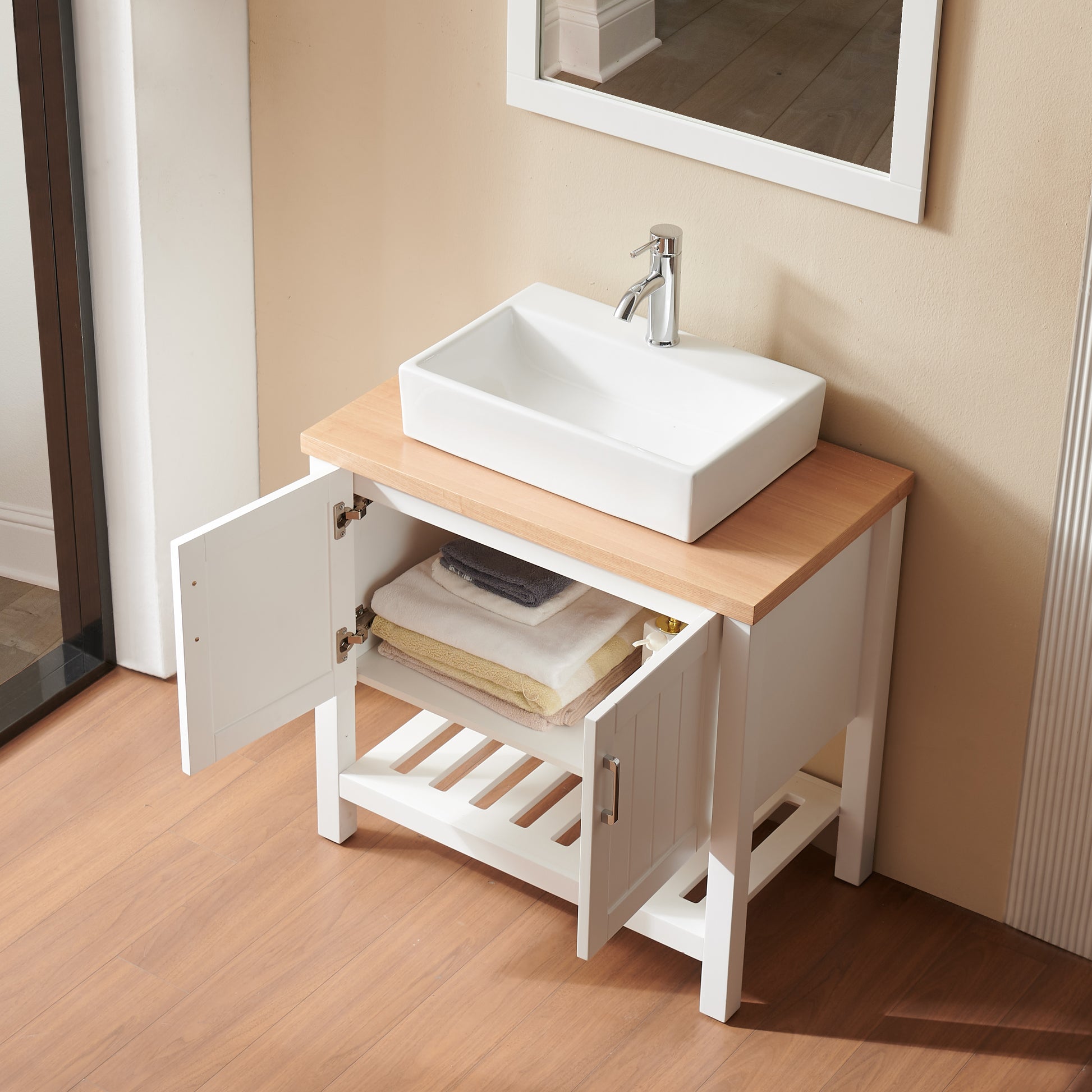 Modern Solid Wood Bathroom Vanity with Sink Set in White Natural