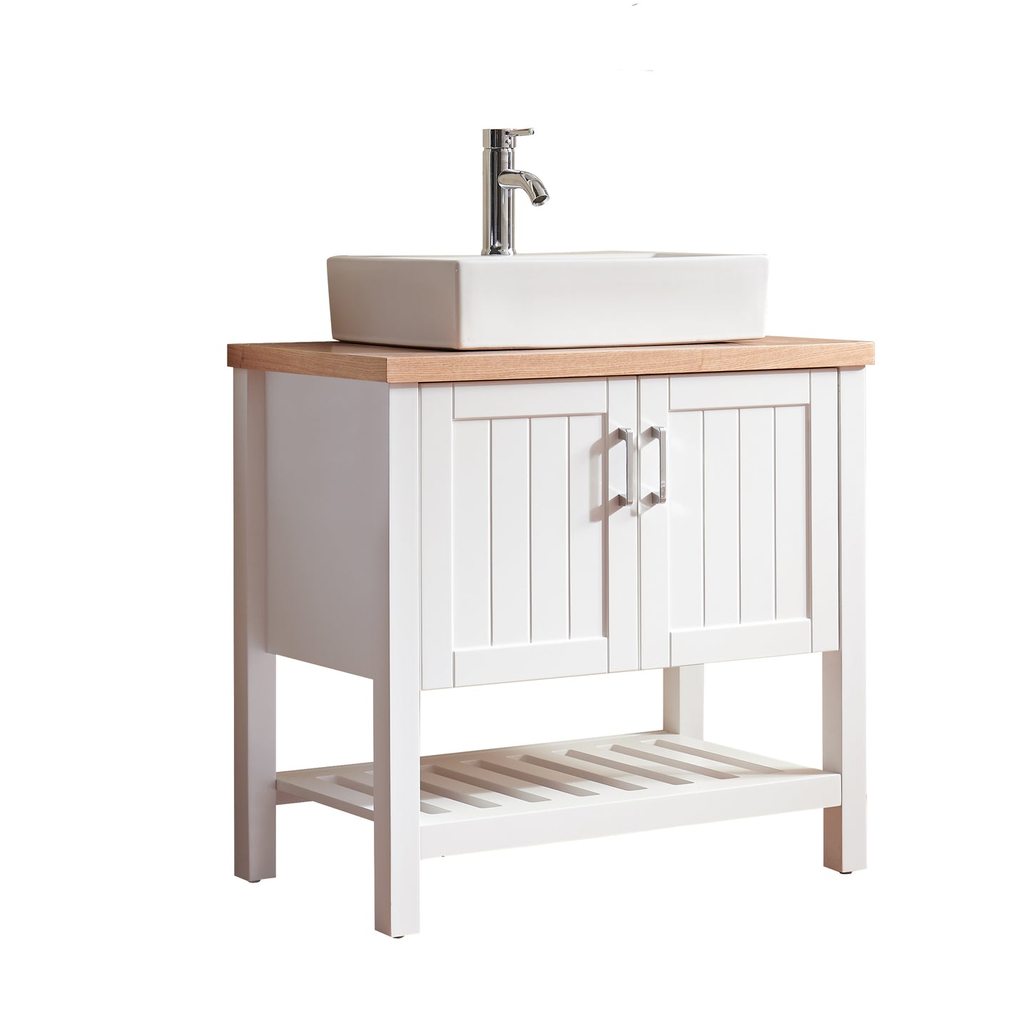 Modern Solid Wood Bathroom Vanity with Sink Set in White Natural