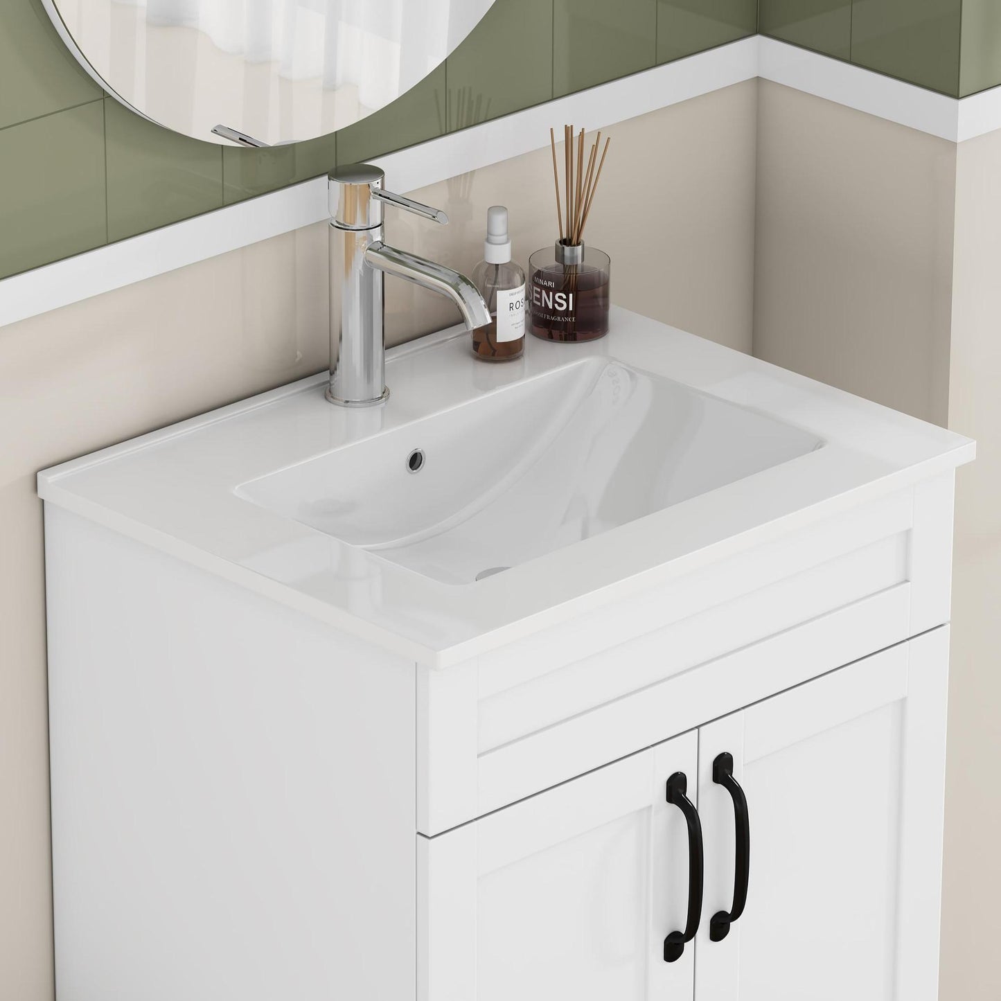 24 Inch White Ceramic Sink - Bathroom Vanity Sink