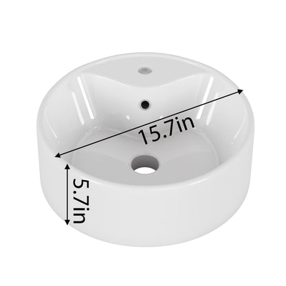 White Ceramic Round Vessel Sink - Bathroom Storage & Routine