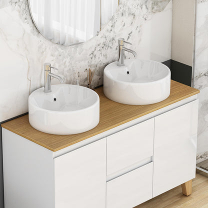 White Ceramic Round Vessel Sink - Bathroom Storage & Routine
