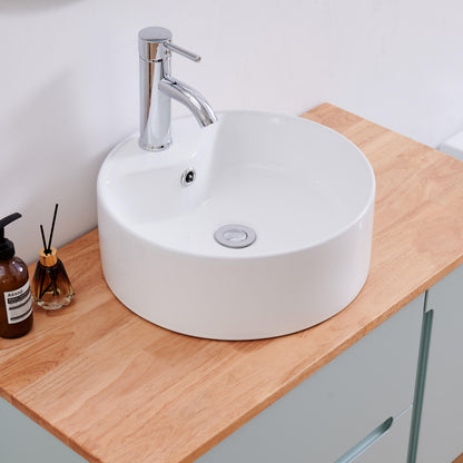 White Ceramic Round Vessel Sink - Bathroom Storage & Routine