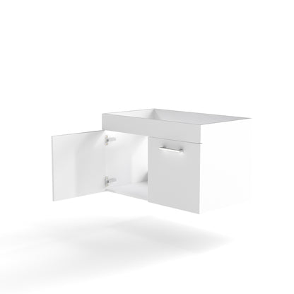 32 Inch White Bathroom Vanity - Wall Mounted Storage