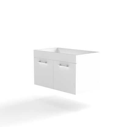 32 Inch White Bathroom Vanity - Wall Mounted Storage
