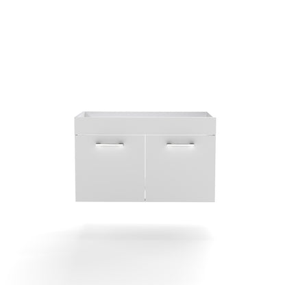 32 Inch White Bathroom Vanity - Wall Mounted Storage