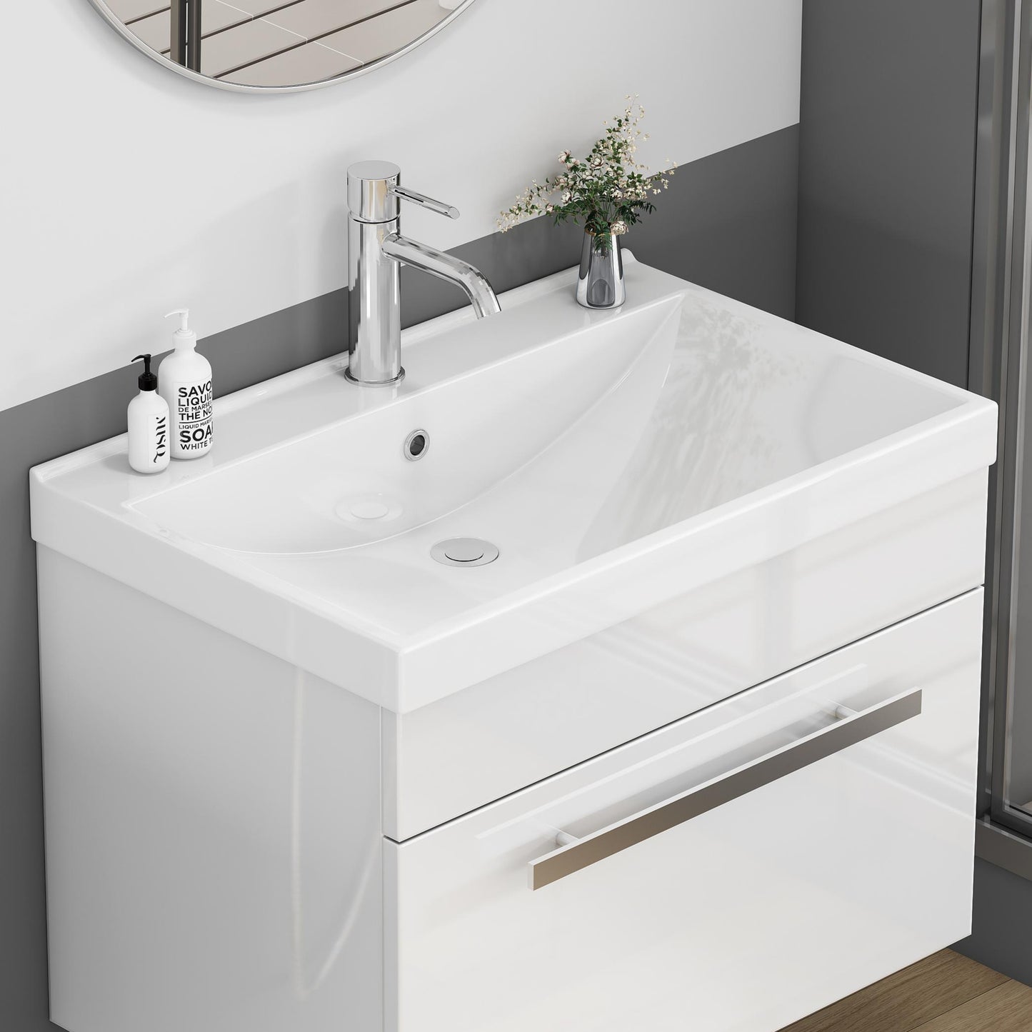 24 Inch Ceramic Bathroom Sink Top - Glossy White