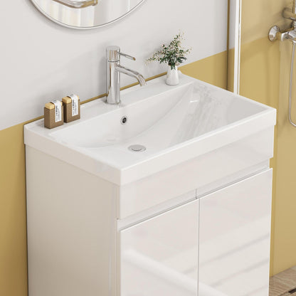 24 Inch Ceramic Bathroom Sink Top - Glossy White