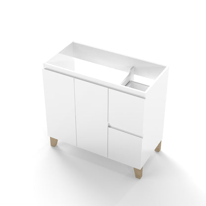 36 Inch White Bathroom Vanity Cabinet - 2 Doors & Drawers