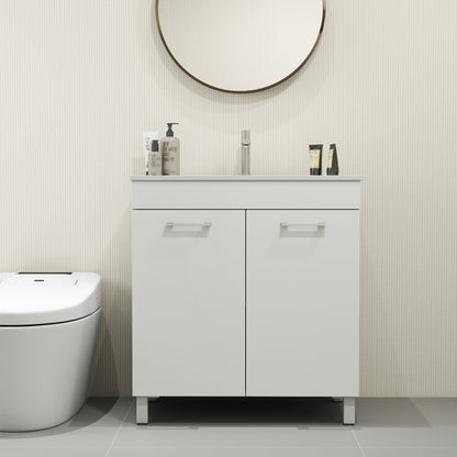 32 Inch Glossy White Bathroom Vanity with Sink Combo