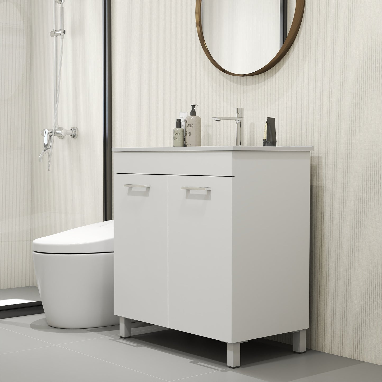 32 Inch Glossy White Bathroom Vanity with Sink Combo