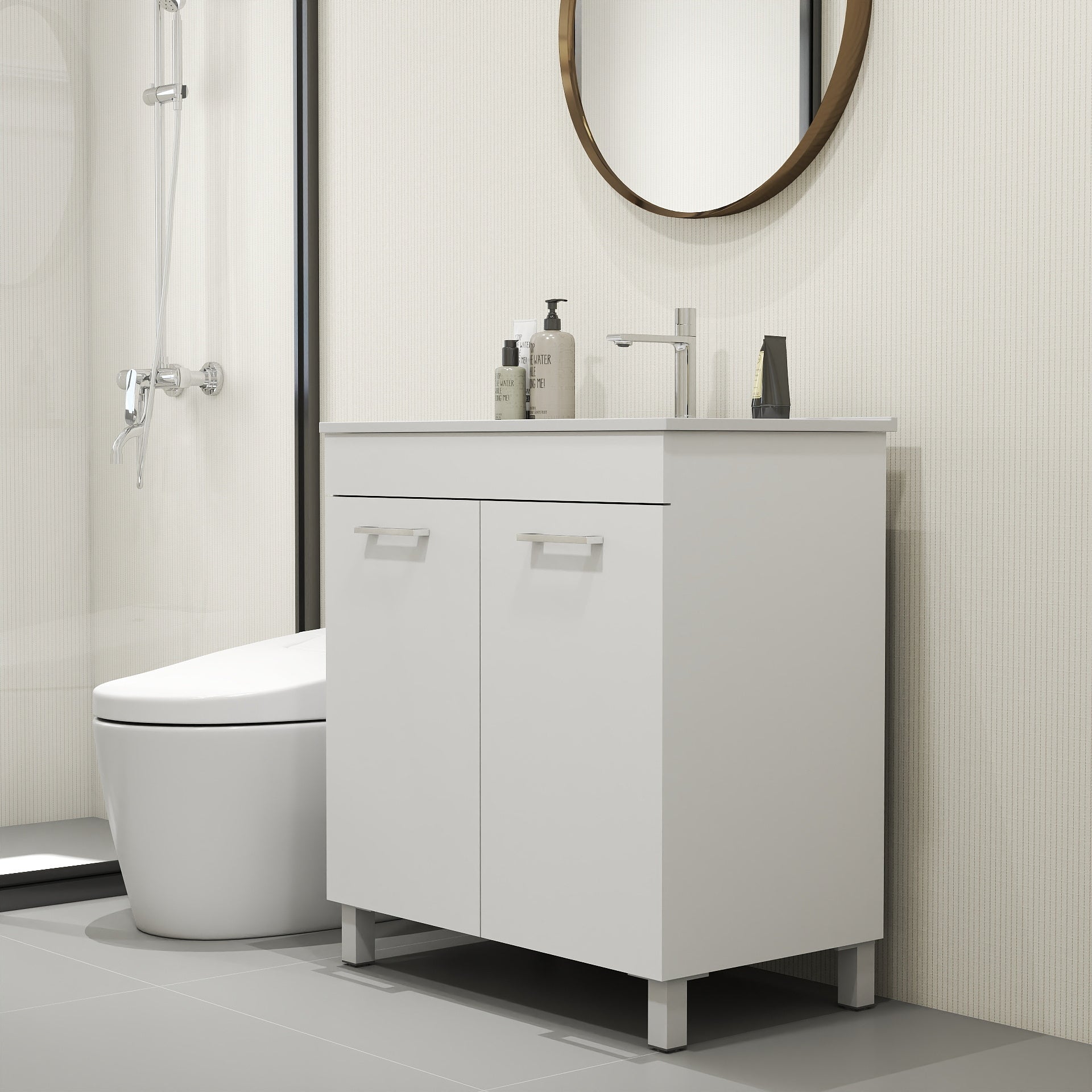 32 Inch Glossy White Bathroom Vanity with Sink Combo
