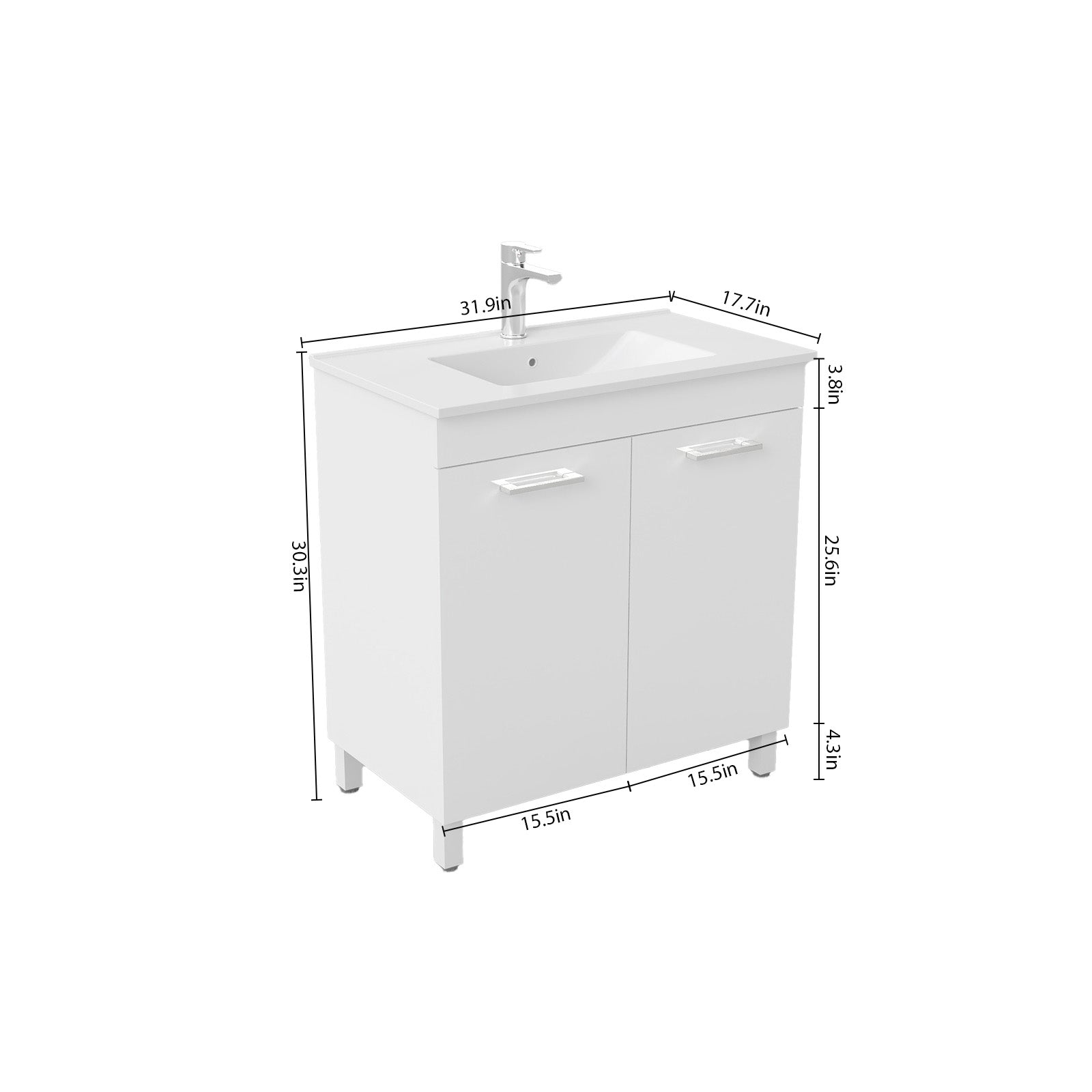 32 Inch Glossy White Bathroom Vanity with Sink Combo