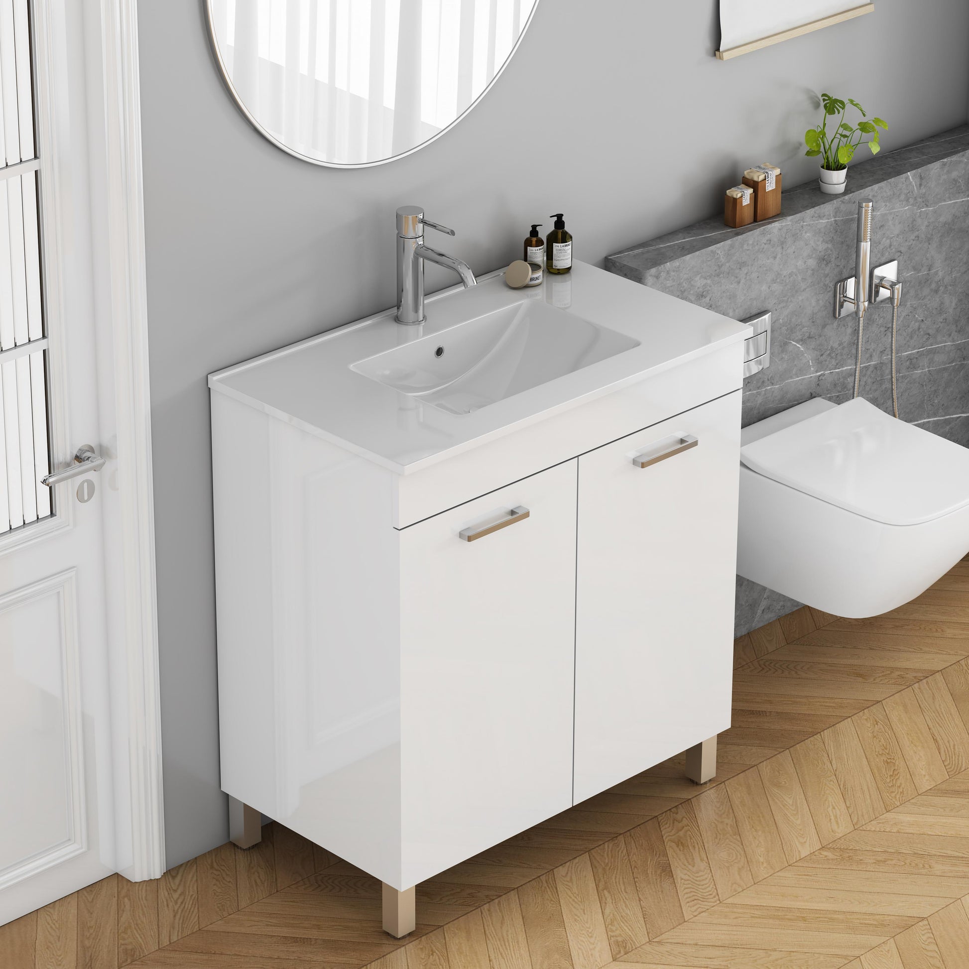32 Inch Glossy White Bathroom Vanity with Sink Combo