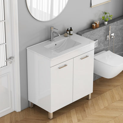 32 Inch Glossy White Bathroom Vanity with Sink Combo