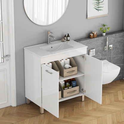 32 Inch Glossy White Bathroom Vanity with Sink Combo