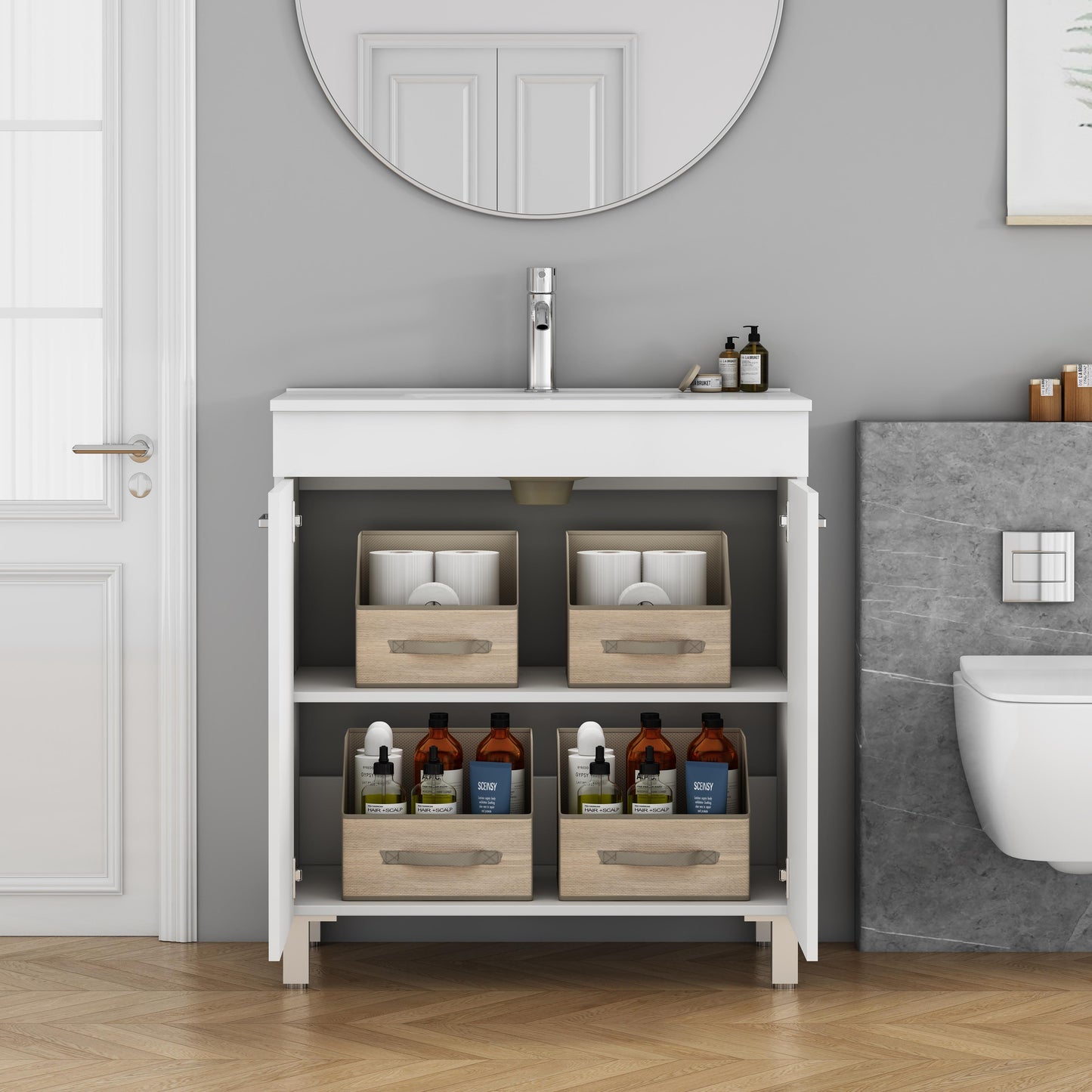 32 Inch Glossy White Bathroom Vanity with Sink Combo