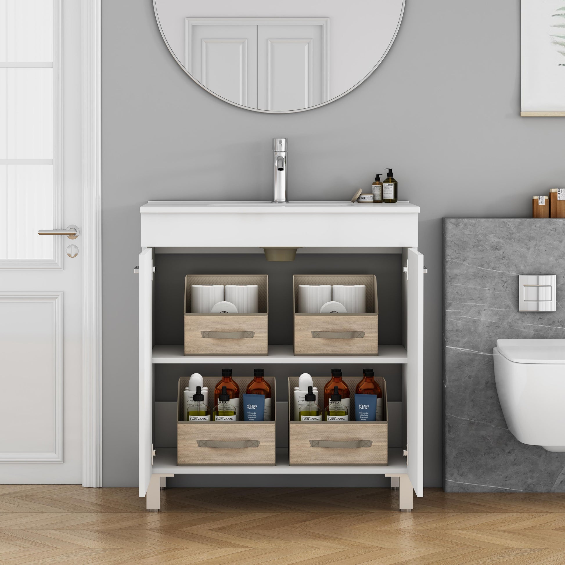 32 Inch Glossy White Bathroom Vanity with Sink Combo