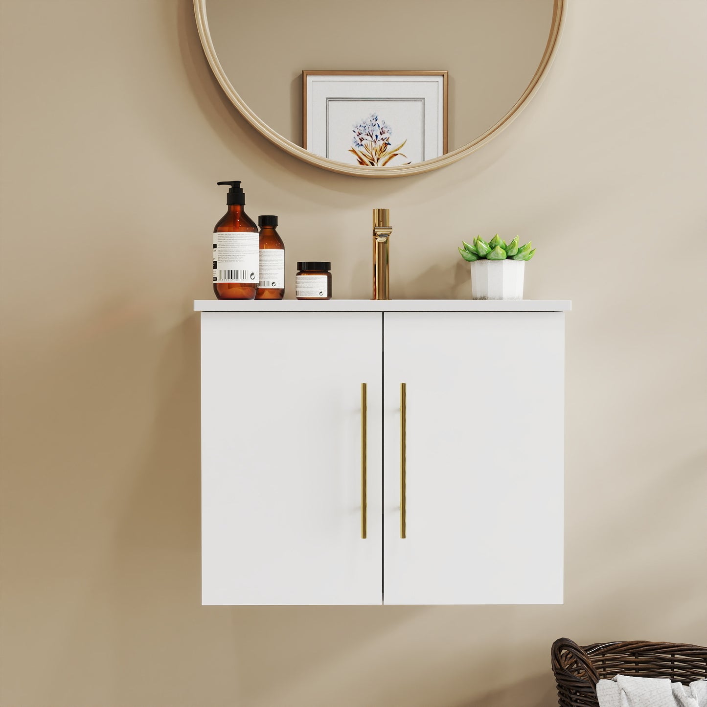 24 Inch Wall Mounted Bathroom Vanity - White MDF
