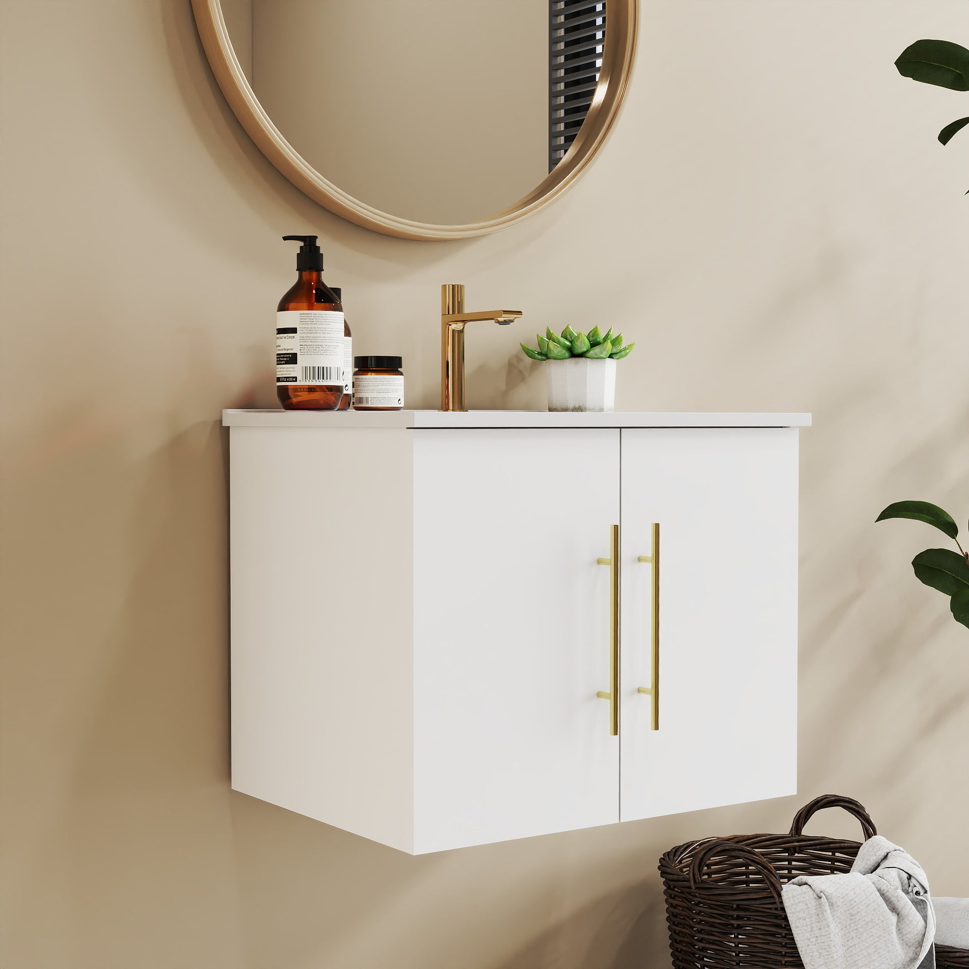 24 Inch Wall Mounted Bathroom Vanity - White MDF