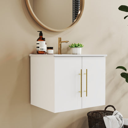24 Inch Wall Mounted Bathroom Vanity - White MDF