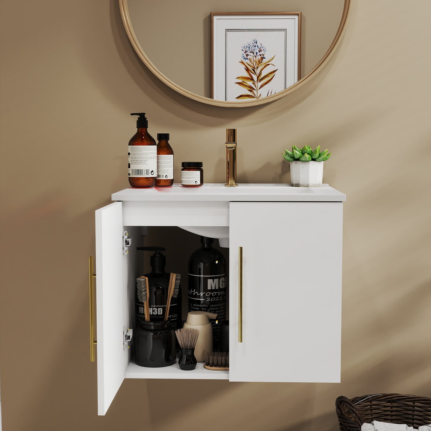 24 Inch Wall Mounted Bathroom Vanity - White MDF