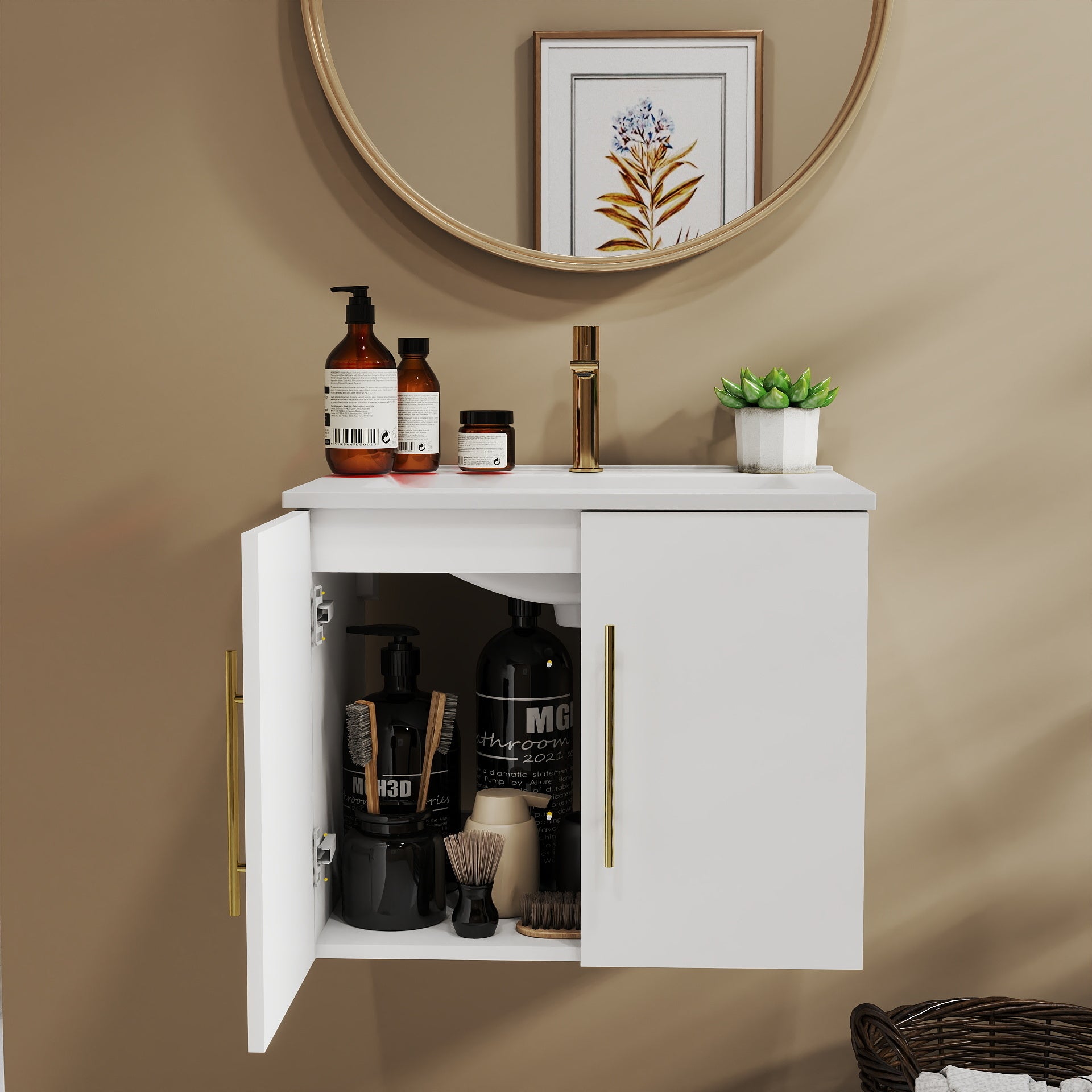 24 Inch Wall Mounted Bathroom Vanity - White MDF