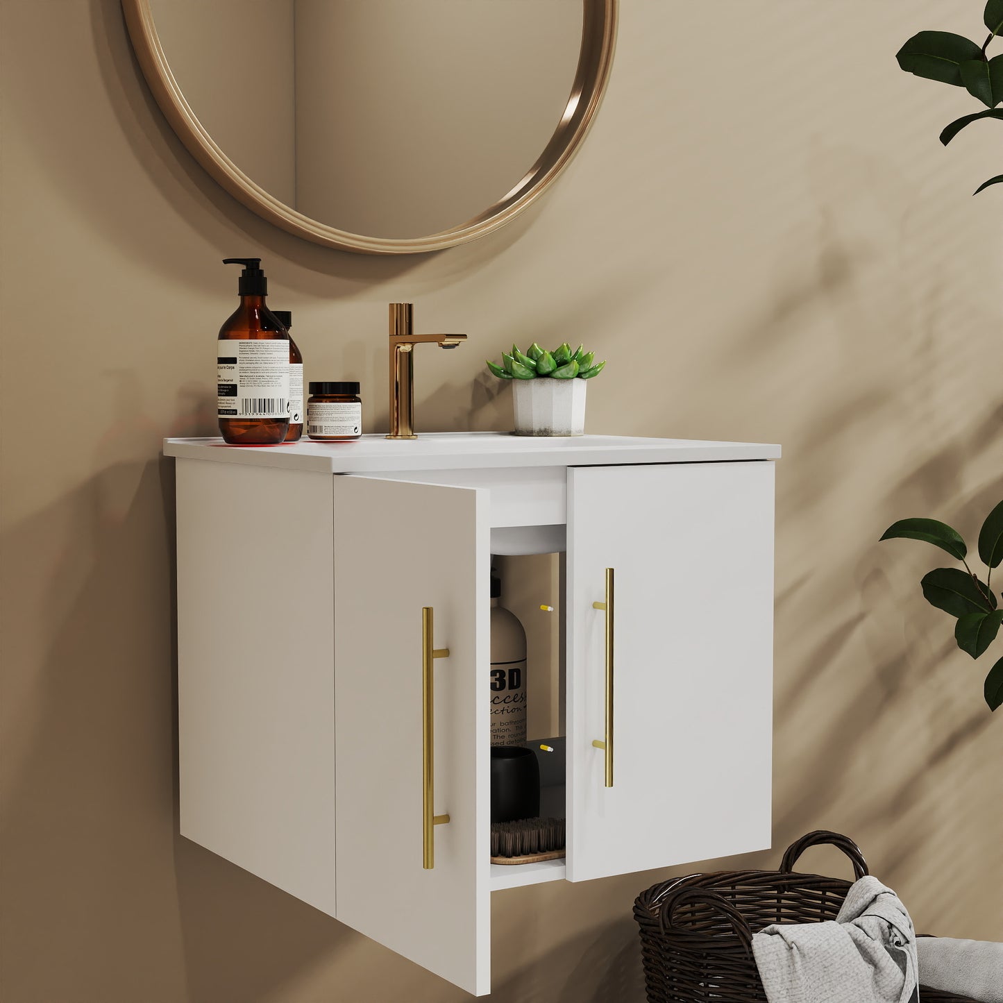 24 Inch Wall Mounted Bathroom Vanity - White MDF