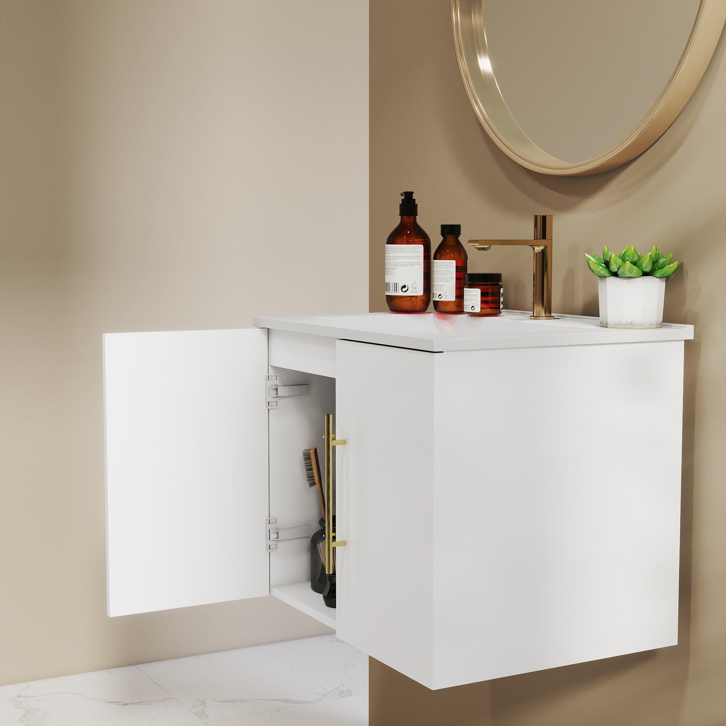 24 Inch Wall Mounted Bathroom Vanity - White MDF
