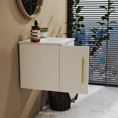 24 Inch Wall Mounted Bathroom Vanity - White MDF