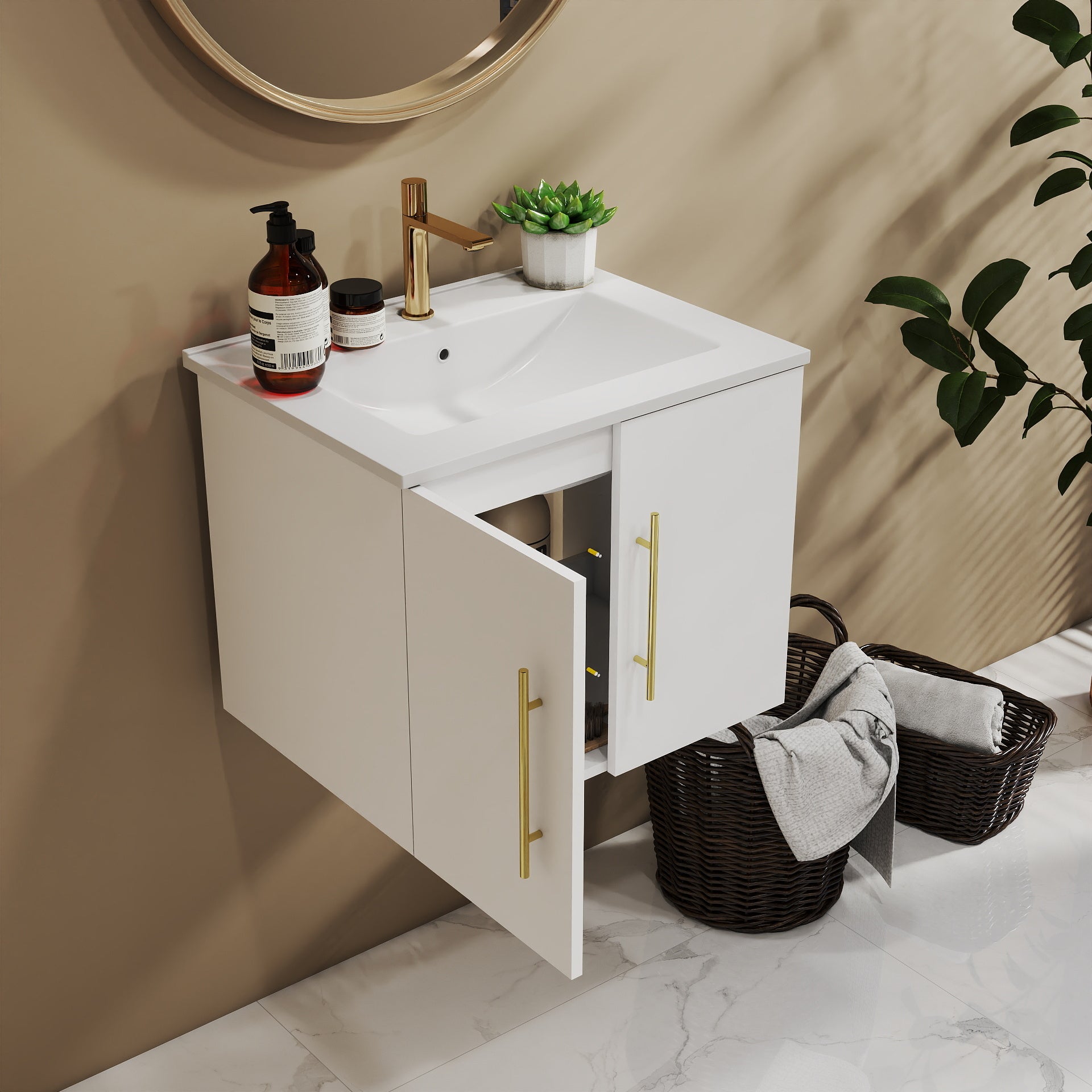 24 Inch Wall Mounted Bathroom Vanity - White MDF