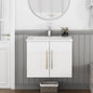 24-Inch Wall-Mounted Bathroom Vanity with Sink Combo,Double Doors,Soft Close Hinges, Ceramic Basin,Easy Assemble,Gold Metal Long Handle,Storage Space,Glossy White