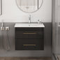24-Inch Wall-Mounted Bathroom Vanity with Sink Combo,Double Drawers, Ceramic Basin, Easy Assemble,Long Handle In Gold Metal,2 Storage Drawers,Glossy Black