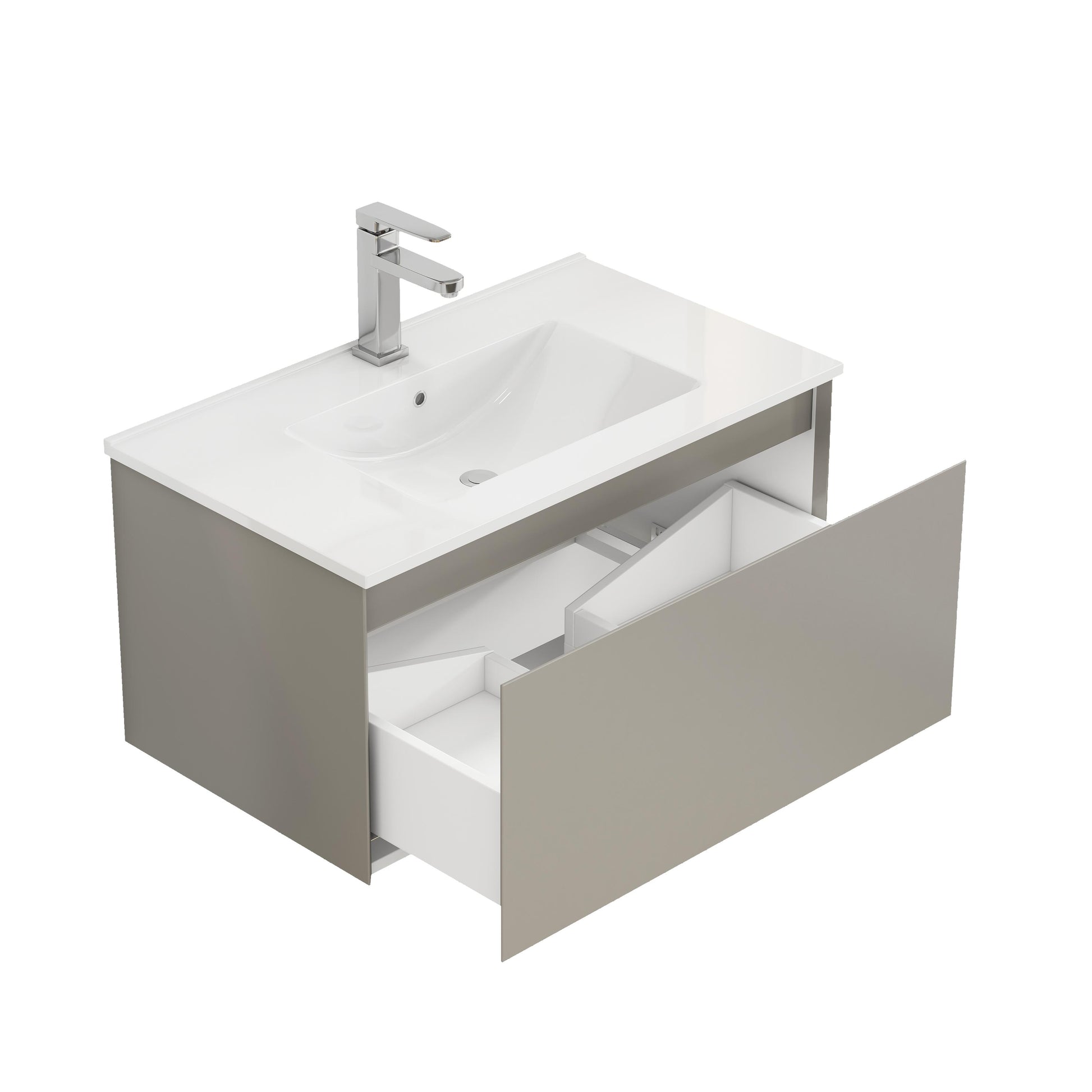 32 Inch Gray Bathroom Vanity - Wall Mounted Modern